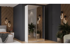 Шкаф-купе с 2 зеркальными дверями Оскар 1200 Ручка серебро, Белый снег (Зеркало/Зеркало)