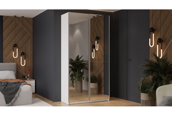 Шкаф-купе с 2 зеркальными дверями «Оскар» 1200 Ручка серебро, Белый снег (Зеркало/Зеркало)