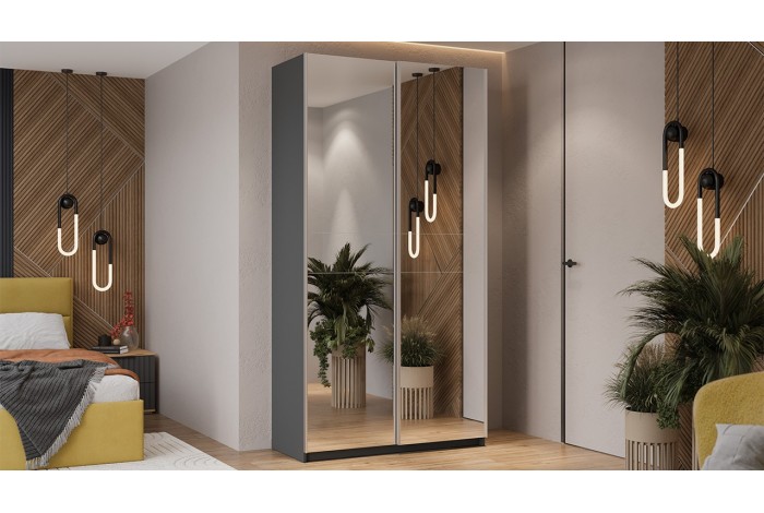 Шкаф-купе с 2 зеркальными дверями «Оскар» 1200 Ручка серебро, Серый графит (Зеркало/Зеркало)