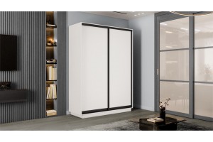 Шкаф-купе 2-х дверный Румер-2 1400 Белый снег, Черный профиль (Глухой/Глухой)