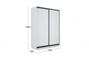 Шкаф-купе 2-х дверный Румер-2 1400 Белый снег, Черный профиль (Глухой/Глухой)