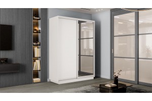 Шкаф-купе 2-х дверный Румер-2 1400 Белый снег (Глухой/Зеркало)