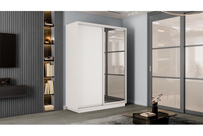 Шкаф-купе 2-х дверный «Румер-2» 1400 - СШК 3.140.70-11.13 Белый снег (Глухой/Зеркало)