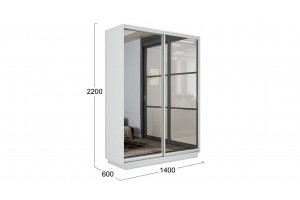 Шкаф-купе 2-х дверный Румер-2 1400 Белый снег (Зеркало/Зеркало)