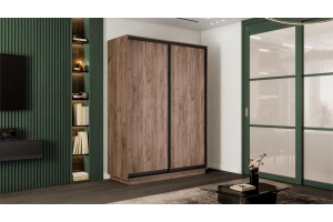 Шкаф-купе 2-х дверный Румер-2 1400 Дуб Крафт Табачный, Черный профиль (Глухой/Глухой)