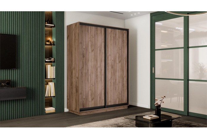 Шкаф-купе 2-х дверный «Румер-2» 1400 - СШК 3.140.70-11.11(Н) Дуб Крафт Табачный, Черный профиль (Глухой/Глухой)