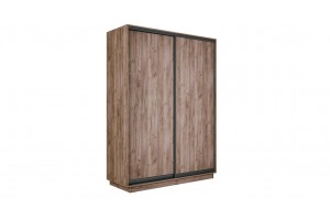 Шкаф-купе 2-х дверный Румер-2 1400 Дуб Крафт Табачный, Черный профиль (Глухой/Глухой)