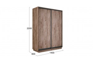 Шкаф-купе 2-х дверный Румер-2 1400 Дуб Крафт Табачный, Черный профиль (Глухой/Глухой)