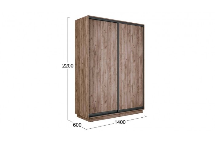 Шкаф-купе 2-х дверный «Румер-2» 1400 - СШК 3.140.70-11.11(Н) Дуб Крафт Табачный, Черный профиль (Глухой/Глухой)