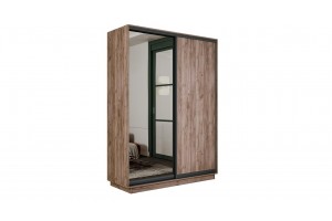 Шкаф-купе 2-х дверный Румер-2 1400 Дуб Крафт Табачный, Черный профиль (Глухой/Зеркало)