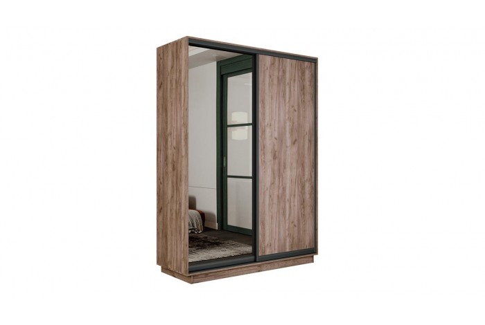 Шкаф-купе 2-х дверный «Румер-2» 1400 - СШК 3.140.70-11.13(Н) Дуб Крафт Табачный, Черный профиль (Глухой/Зеркало)