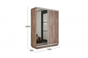 Шкаф-купе 2-х дверный Румер-2 1400 Дуб Крафт Табачный (Глухой/Зеркало)