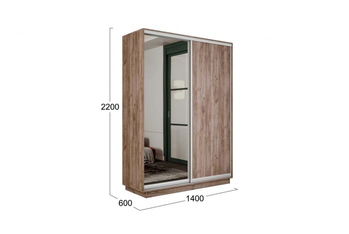 Шкаф-купе 2-х дверный «Румер-2» 1400 - СШК 3.140.70-11.13 Дуб Крафт Табачный (Глухой/Зеркало)