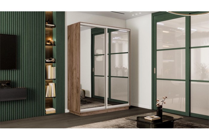 Шкаф-купе 2-х дверный «Румер-2» 1400 - СШК 3.140.70-13.13 Дуб Крафт Табачный (Зеркало/Зеркало)