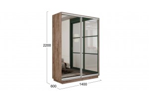 Шкаф-купе 2-х дверный Румер-2 1400 Дуб Крафт Табачный (Зеркало/Зеркало)