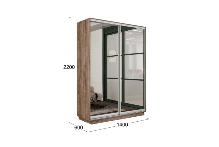 Шкаф-купе 2-х дверный «Румер-2» 1400 - СШК 3.140.70-13.13 Дуб Крафт Табачный (Зеркало/Зеркало)