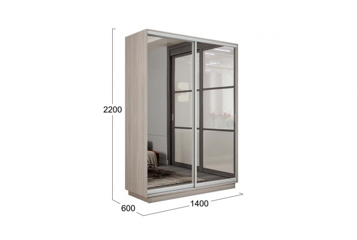 Шкаф-купе 2-х дверный «Румер-2» 1400 - СШК 3.140.70-13.13 Ясень шимо светлый (Зеркало/Зеркало)