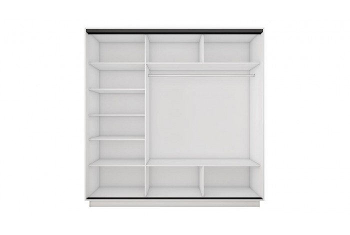 Шкаф-купе 3-х дверный «Румер-2» 2100 - СШК 3.210.70-11.13.11(Н) Белый снег, Черный профиль (Глухой/Зеркало/Глухой)