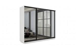 Шкаф-купе 3-х дверный Румер-2 2100 Белый снег, Черный профиль (Зеркало/Зеркало/Зеркало)