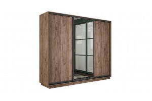 Шкаф-купе 3-х дверный Румер-2 2100 Дуб Крафт Табачный, Черный профиль (Глухой/Зеркало/Глухой)