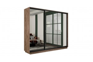 Шкаф-купе 3-х дверный Румер-2 2100 Дуб Крафт Табачный, Черный профиль (Зеркало/Зеркало/Зеркало)
