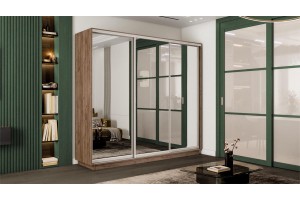 Шкаф-купе 3-х дверный Румер-2 2100 Дуб Крафт Табачный (Зеркало/Зеркало/Зеркало)