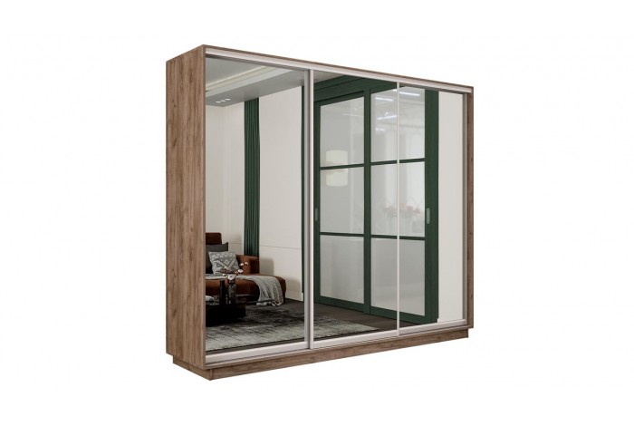 Шкаф-купе 3-х дверный «Румер-2» 2100 - СШК 3.210.70-13.13.13 Дуб Крафт Табачный (Зеркало/Зеркало/Зеркало)