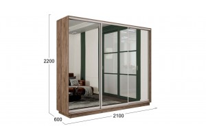 Шкаф-купе 3-х дверный Румер-2 2100 Дуб Крафт Табачный (Зеркало/Зеркало/Зеркало)