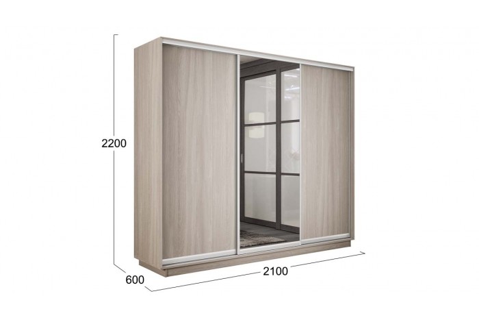 Шкаф-купе 3-х дверный «Румер-2» 2100 - СШК 3.210.70-11.13.11 Ясень шимо светлый (Глухой/Зеркало/Глухой)