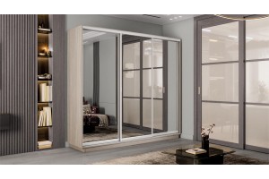 Шкаф-купе 3-х дверный Румер-2 2100 Ясень шимо светлый (Зеркало/Зеркало/Зеркало)