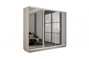 Шкаф-купе 3-х дверный Румер-2 2100 Ясень шимо светлый (Зеркало/Зеркало/Зеркало)