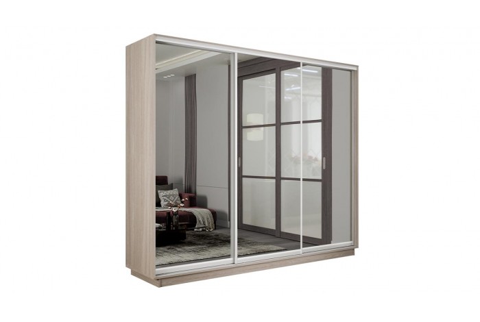 Шкаф-купе 3-х дверный «Румер-2» 2100 - СШК 3.210.70-13.13.13 Ясень шимо светлый (Зеркало/Зеркало/Зеркало)