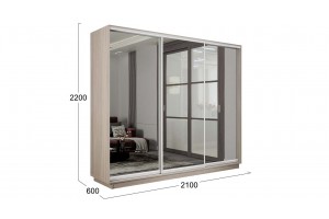 Шкаф-купе 3-х дверный Румер-2 2100 Ясень шимо светлый (Зеркало/Зеркало/Зеркало)