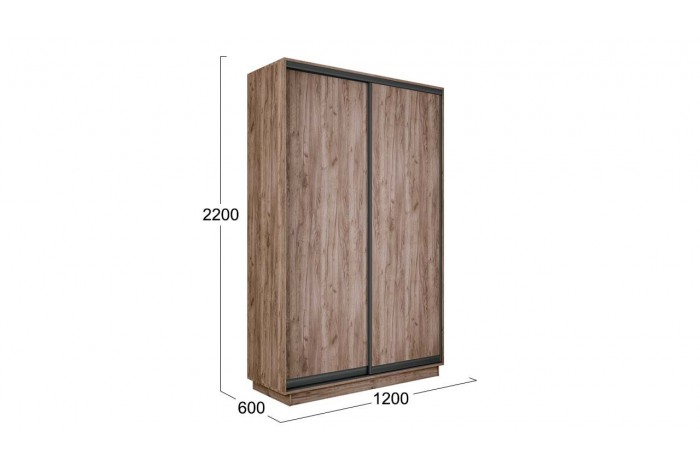 Шкаф-купе 2-х дверный «Румер-2» 1200 - СШК 3.120.60-11.11(Н) Дуб Крафт Табачный, Черный профиль (Глухой/Глухой)