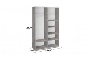 Шкаф-купе 2-х дверный Траст 1400 Бетон, Белый глянец (Стекло/Стекло)