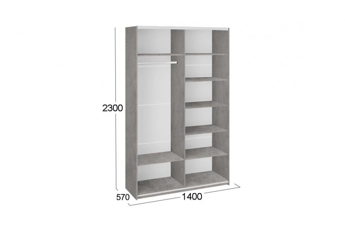 Шкаф-купе 2-х дверный «Траст» 1400 - СШК 2.140.70-15.15 Бетон, Белый глянец (Стекло/Стекло)