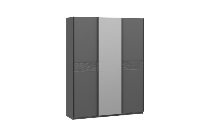 Шкаф-купе с 2 глухими и 1 зеркальной дверями «Оскар Скания» 1800 Ручка черная, Серый графит, Графит матовый (Глухой/Зеркало/Глухой)