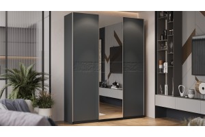 Шкаф-купе с 2 глухими и 1 зеркальной дверями Оскар Скания 1800 Ручка серебро, Серый графит, Графит матовый (Глухой/Зеркало/Глухой)
