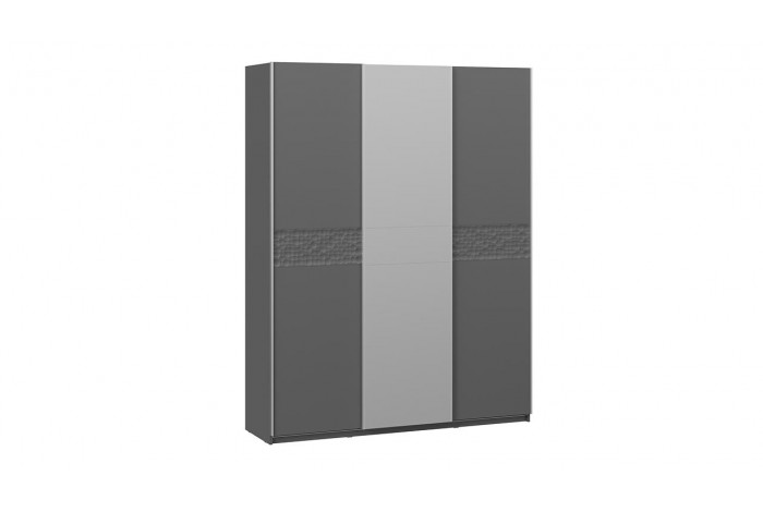Шкаф-купе с 2 глухими и 1 зеркальной дверями «Оскар Скания» 1800 Ручка серебро, Серый графит, Графит матовый (Глухой/Зеркало/Глухой)