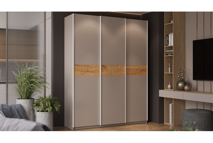 Шкаф-купе с 3 глухими дверями «Оскар Скания» 1800 Ручка белая, Кашемир, Дуб тортугга (Глухой/Глухой/Глухой)