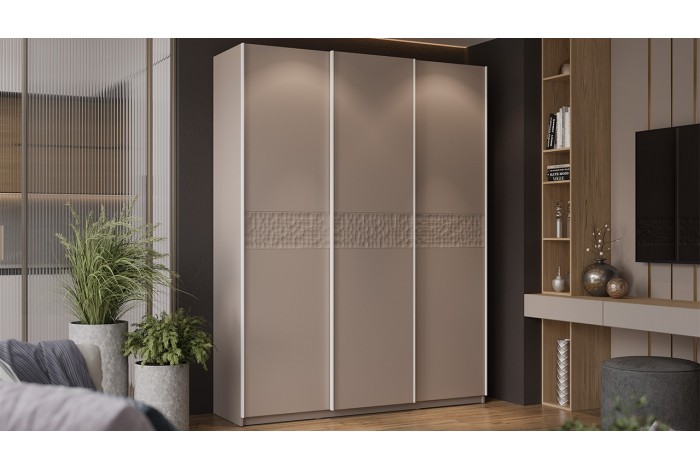 Шкаф-купе с 3 глухими дверями «Оскар Скания» 1800 Ручка белая, Кашемир, Кашемир сатин (Глухой/Глухой/Глухой)
