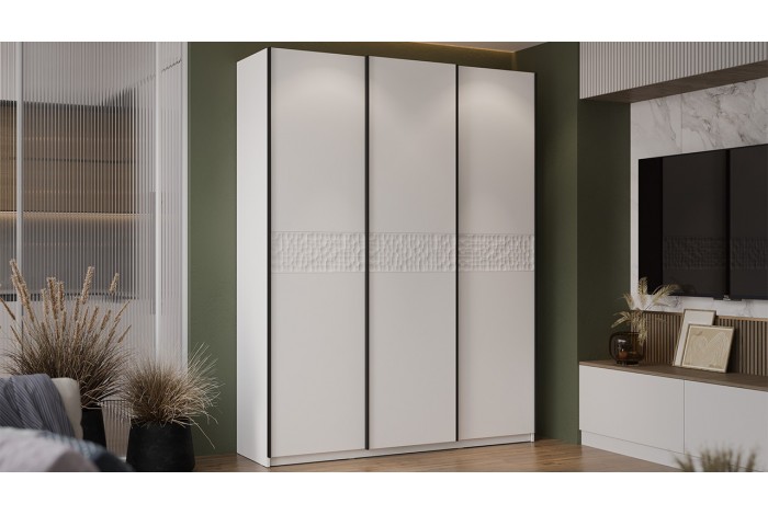 Шкаф-купе с 3 глухими дверями «Оскар Скания» 1800 Ручка черная, Белый снег, Белый матовый (Глухой/Глухой/Глухой)