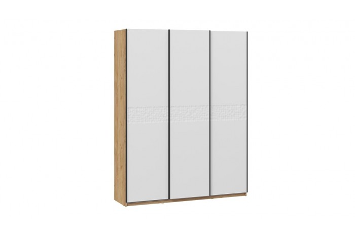 Шкаф-купе с 3 глухими дверями «Оскар Скания» 1800 Ручка черная, Дуб Крафт золотой, Белый снег, Белый матовый (Глухой/Глухой/Глухой)