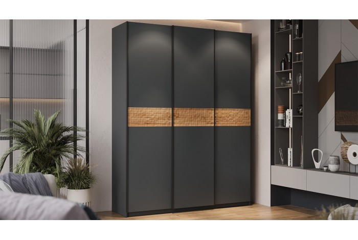 Шкаф-купе с 3 глухими дверями «Оскар Скания» 1800 Ручка черная, Серый графит, Дуб тортугга (Глухой/Глухой/Глухой)