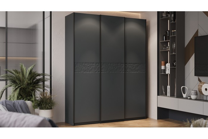 Шкаф-купе с 3 глухими дверями «Оскар Скания» 1800 Ручка черная, Серый графит, Графит матовый (Глухой/Глухой/Глухой)