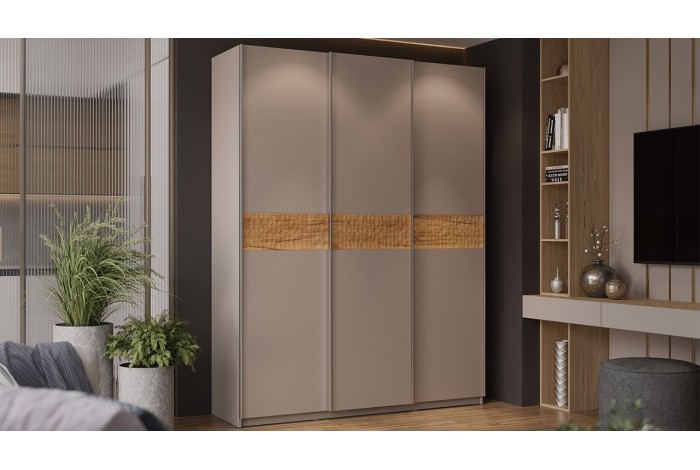 Шкаф-купе с 3 глухими дверями «Оскар Скания» 1800 Ручка серебро, Кашемир, Дуб тортугга (Глухой/Глухой/Глухой)