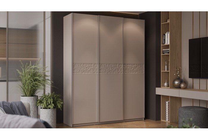 Шкаф-купе с 3 глухими дверями «Оскар Скания» 1800 Ручка серебро, Кашемир, Кашемир сатин (Глухой/Глухой/Глухой)