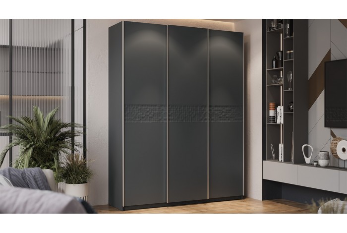 Шкаф-купе с 3 глухими дверями «Оскар Скания» 1800 Ручка серебро, Серый графит, Графит матовый (Глухой/Глухой/Глухой)