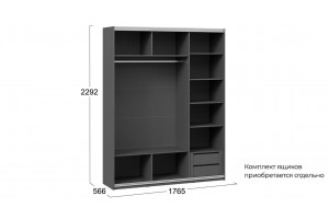 Шкаф-купе с 2 глухими и 1 зеркальной дверями Оскар Скания 1800 Ручка серебро, Серый графит, Графит матовый (Глухой/Зеркало/Глухой)