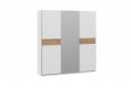 Шкаф-купе с 2 глухими и 1 зеркальной дверями «Оскар Скания» 2100 Ручка серебро, Белый снег, Дуб тортугга (Глухой/Зеркало/Глухой)